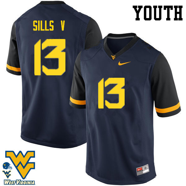 Youth #13 David Sills V West Virginia Mountaineers College Football Jerseys-Navy - Click Image to Close